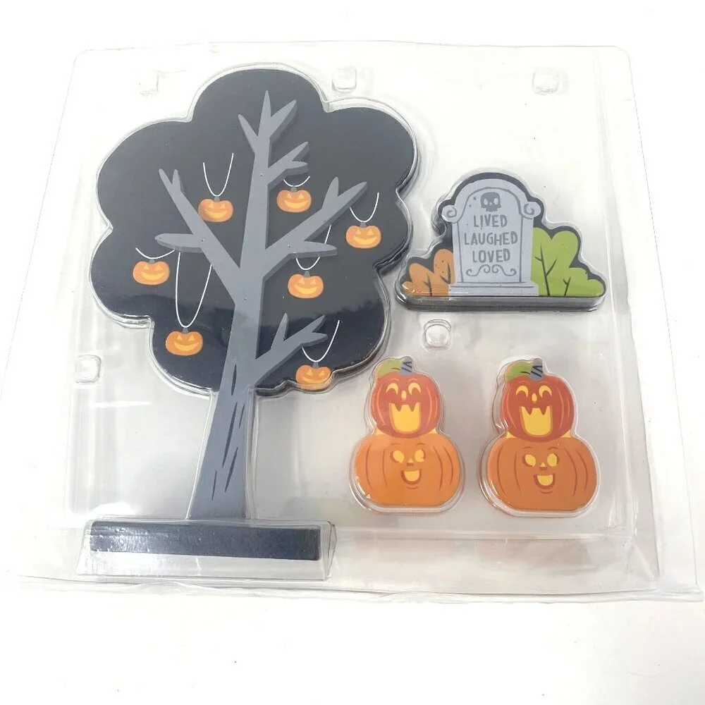 Target Hyde & Eek Mini Wood Mantle Decor 4pc Pumpkins Tree Headstone Graveyard S